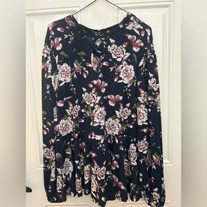 ModCloth Jessy B Navy Blue Floral Peplum Keyhole Top with back neck tie